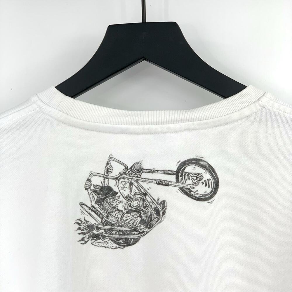 ALEXANDER MCQUEEN Motorcycle Graveyard Graphic Crew Sweatshirt White Black S - Picture 7 of 8